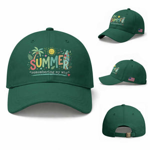 Summer Remembering My Why Baseball Cap Cute Tropical Beach Palm Tree Surfboard Teacher Graphic TS02 Baseball Cap Universal Fit Irish Green Print Your Wear