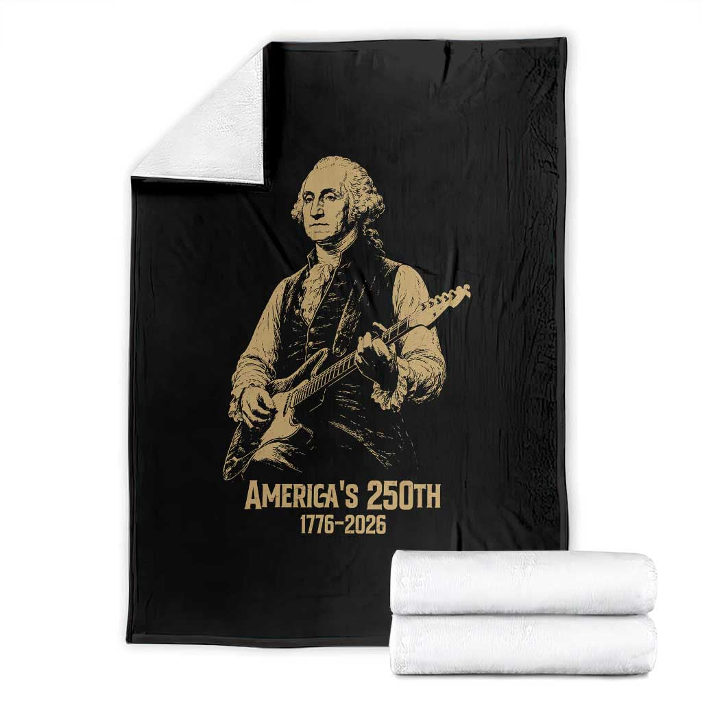 America's 250th George Washington Rock Star Throw Blanket Funny Electric Guitar Player Vintage 1776 to 2026 Semiquincentennial TS02 Black Print Your Wear