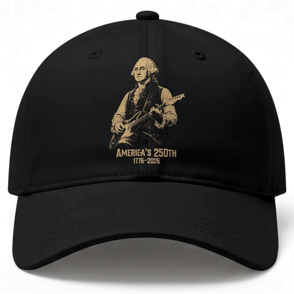 America's 250th George Washington Rock Star Baseball Cap Funny Electric Guitar Player Vintage 1776 to 2026 Semiquincentennial TS02 Print Your Wear