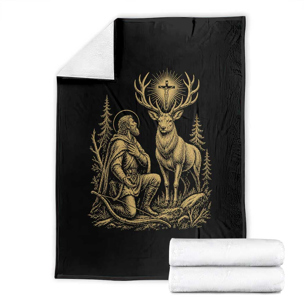 Saint Hubert Patron Saint of Hunters Vintage Woodcut Throw Blanket Catholic Faith and Hunting Heritage Gift TS02 Black Print Your Wear