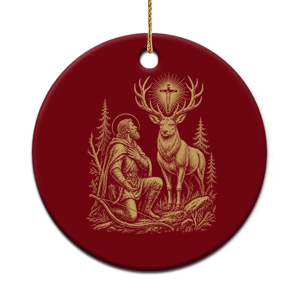 Saint Hubert Patron Saint of Hunters Vintage Woodcut Ceramic Ornament Catholic Faith and Hunting Heritage Gift TS02 1pc Red Print Your Wear