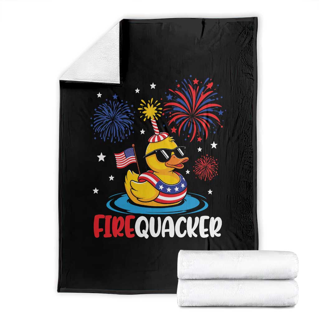 Firequacker Funny Patriotic Rubber Duck Throw Blanket Cool American Flag Sunglasses and Stars Swim Ring Summer Fireworks TS02 Black Print Your Wear