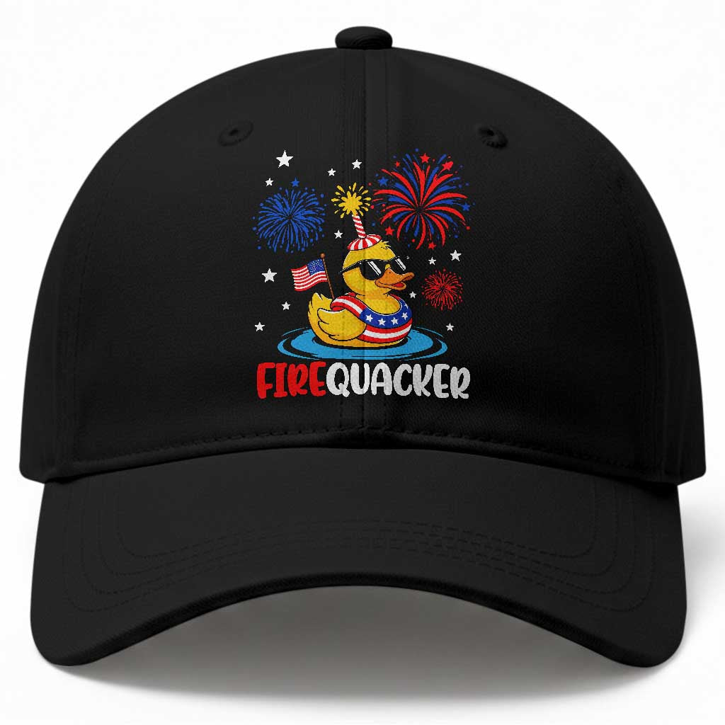 Firequacker Funny Patriotic Rubber Duck Baseball Cap Cool American Flag Sunglasses and Stars Swim Ring Summer Fireworks TS02 Print Your Wear