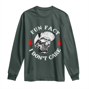 Fun Fact I Dont Care Skull Long Sleeve Shirt Edgy Sarcastic Attitude TS02 Dark Forest Green Print Your Wear