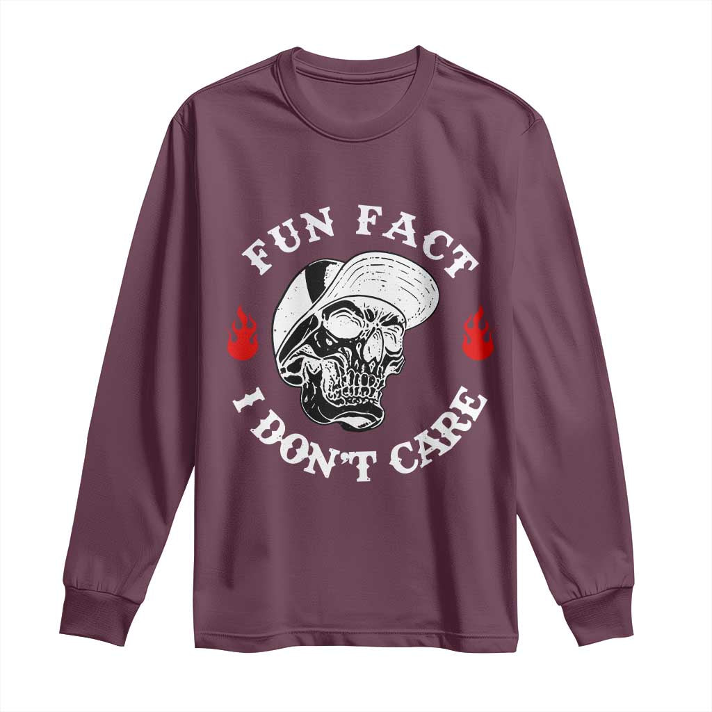 Fun Fact I Dont Care Skull Long Sleeve Shirt Edgy Sarcastic Attitude TS02 Maroon Print Your Wear