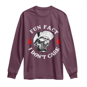 Fun Fact I Dont Care Skull Long Sleeve Shirt Edgy Sarcastic Attitude TS02 Maroon Print Your Wear