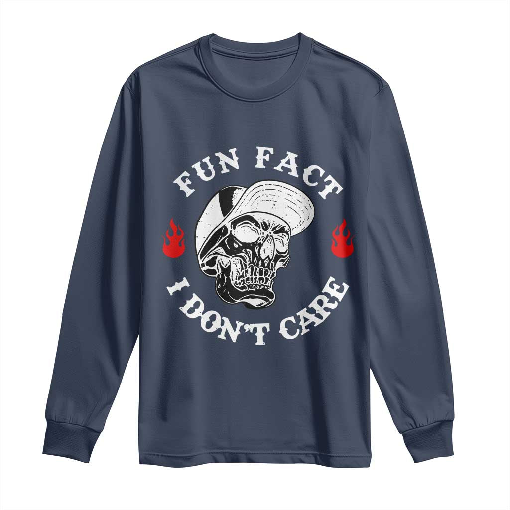 Fun Fact I Dont Care Skull Long Sleeve Shirt Edgy Sarcastic Attitude TS02 Navy Print Your Wear