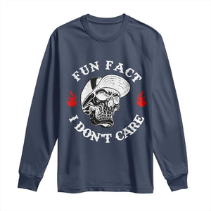 Fun Fact I Dont Care Skull Long Sleeve Shirt Edgy Sarcastic Attitude TS02 Navy Print Your Wear