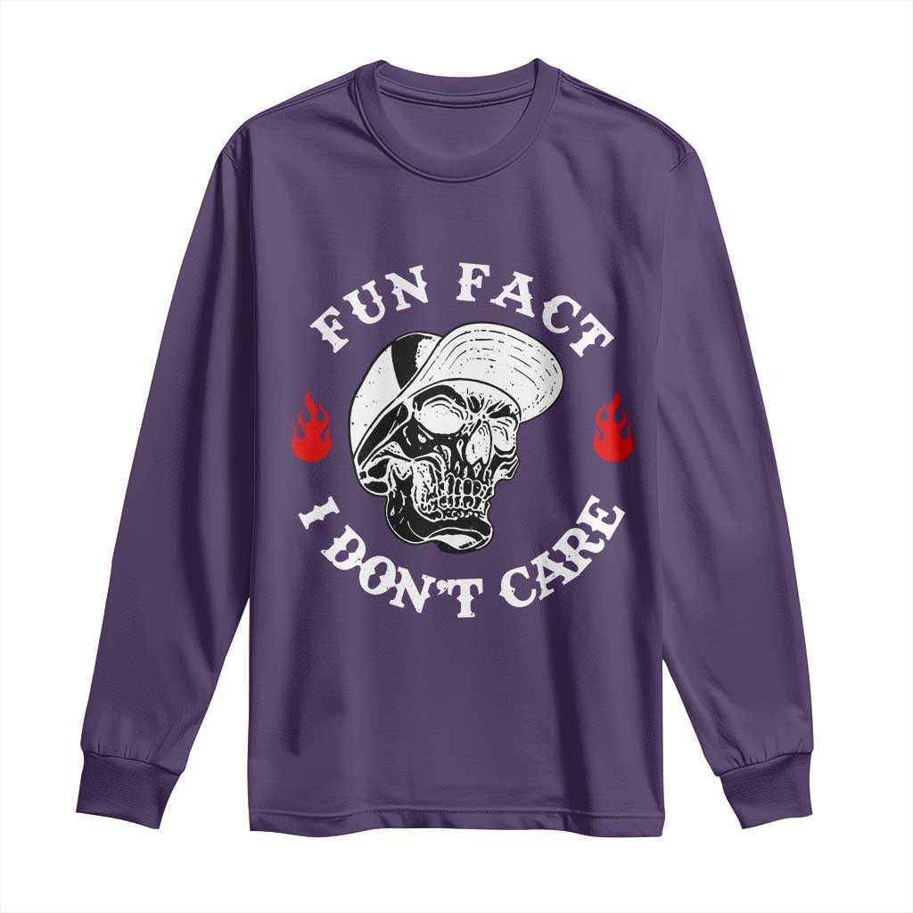 Fun Fact I Dont Care Skull Long Sleeve Shirt Edgy Sarcastic Attitude TS02 Purple Print Your Wear
