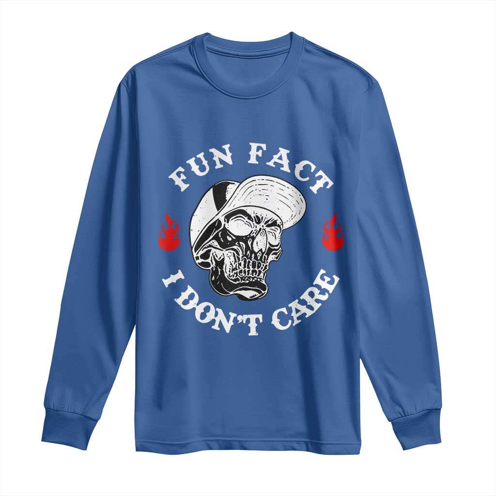 Fun Fact I Dont Care Skull Long Sleeve Shirt Edgy Sarcastic Attitude TS02 Royal Blue Print Your Wear