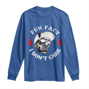 Fun Fact I Dont Care Skull Long Sleeve Shirt Edgy Sarcastic Attitude TS02 Royal Blue Print Your Wear