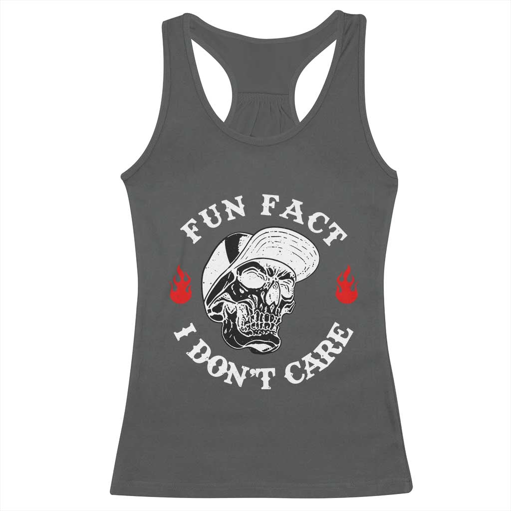 Fun Fact I Dont Care Skull Racerback Tank Top Edgy Sarcastic Attitude TS02 Dark Heather Print Your Wear