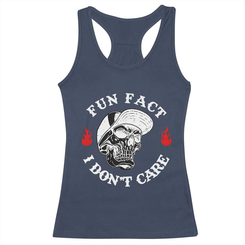 Fun Fact I Dont Care Skull Racerback Tank Top Edgy Sarcastic Attitude TS02 Navy Print Your Wear