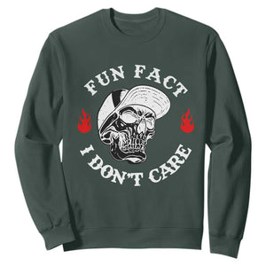 Fun Fact I Dont Care Skull Sweatshirt Edgy Sarcastic Attitude TS02 Dark Forest Green Print Your Wear