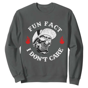 Fun Fact I Dont Care Skull Sweatshirt Edgy Sarcastic Attitude TS02 Dark Heather Print Your Wear