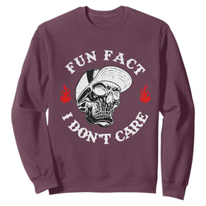 Fun Fact I Dont Care Skull Sweatshirt Edgy Sarcastic Attitude TS02 Maroon Print Your Wear