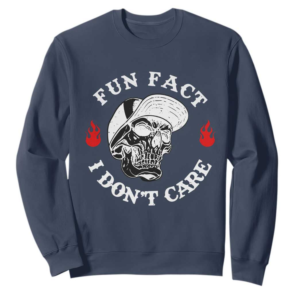 Fun Fact I Dont Care Skull Sweatshirt Edgy Sarcastic Attitude TS02 Navy Print Your Wear