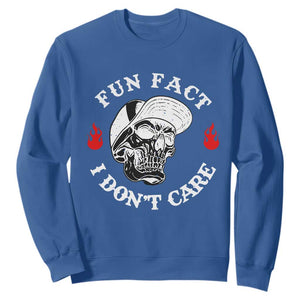 Fun Fact I Dont Care Skull Sweatshirt Edgy Sarcastic Attitude TS02 Royal Blue Print Your Wear