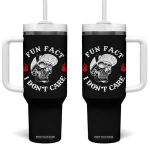 Fun Fact I Dont Care Skull Tumbler With Handle Edgy Sarcastic Attitude TS02 One Size: 40 oz Black Print Your Wear