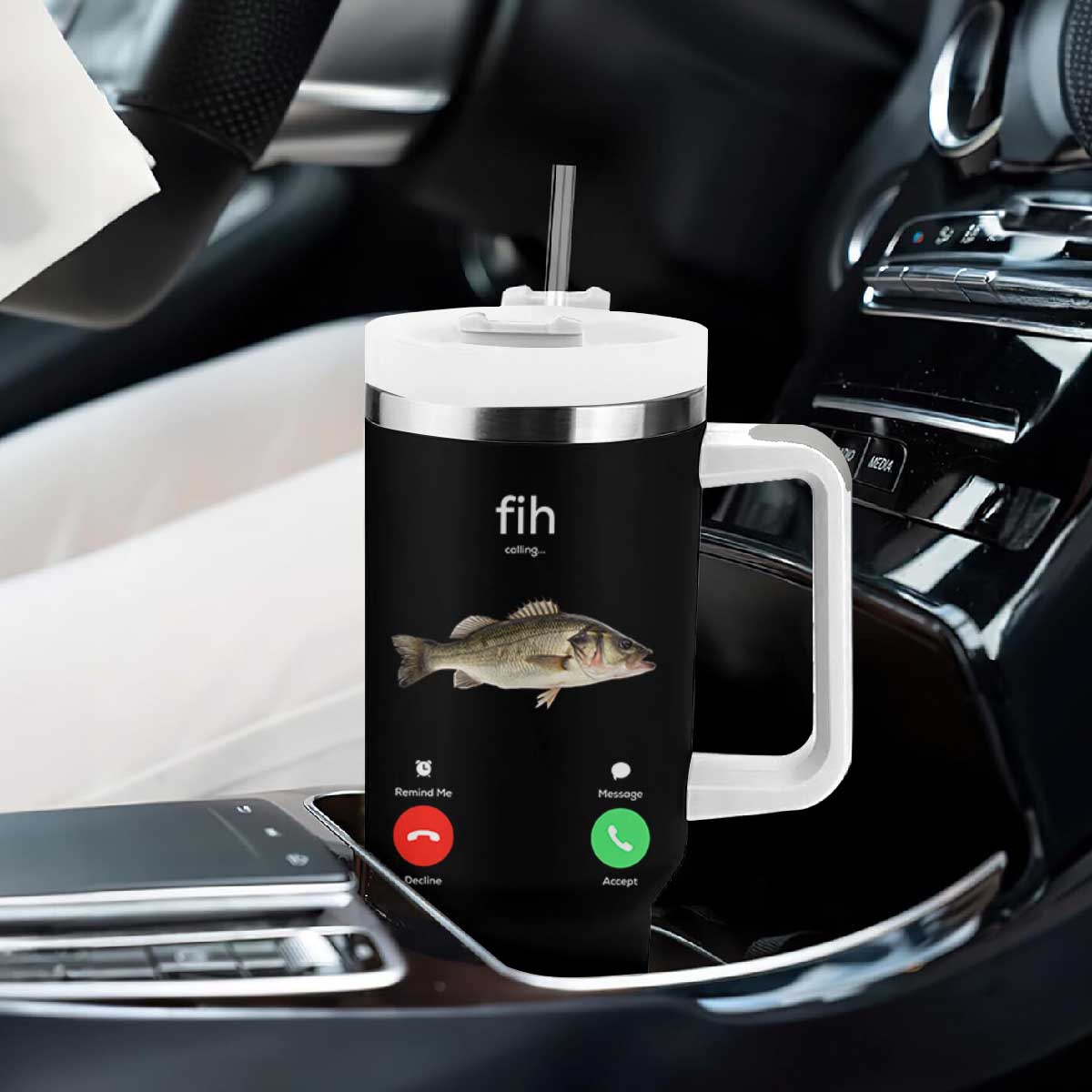Fih Calling Funny Fish Tumbler With Handle Fishing Lover Hilarious Phone Call Parody TS02 Print Your Wear