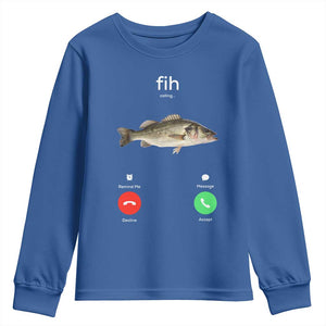 Fih Calling Funny Fish Youth Sweatshirt Fishing Lover Hilarious Phone Call Parody TS02 Royal Blue Print Your Wear
