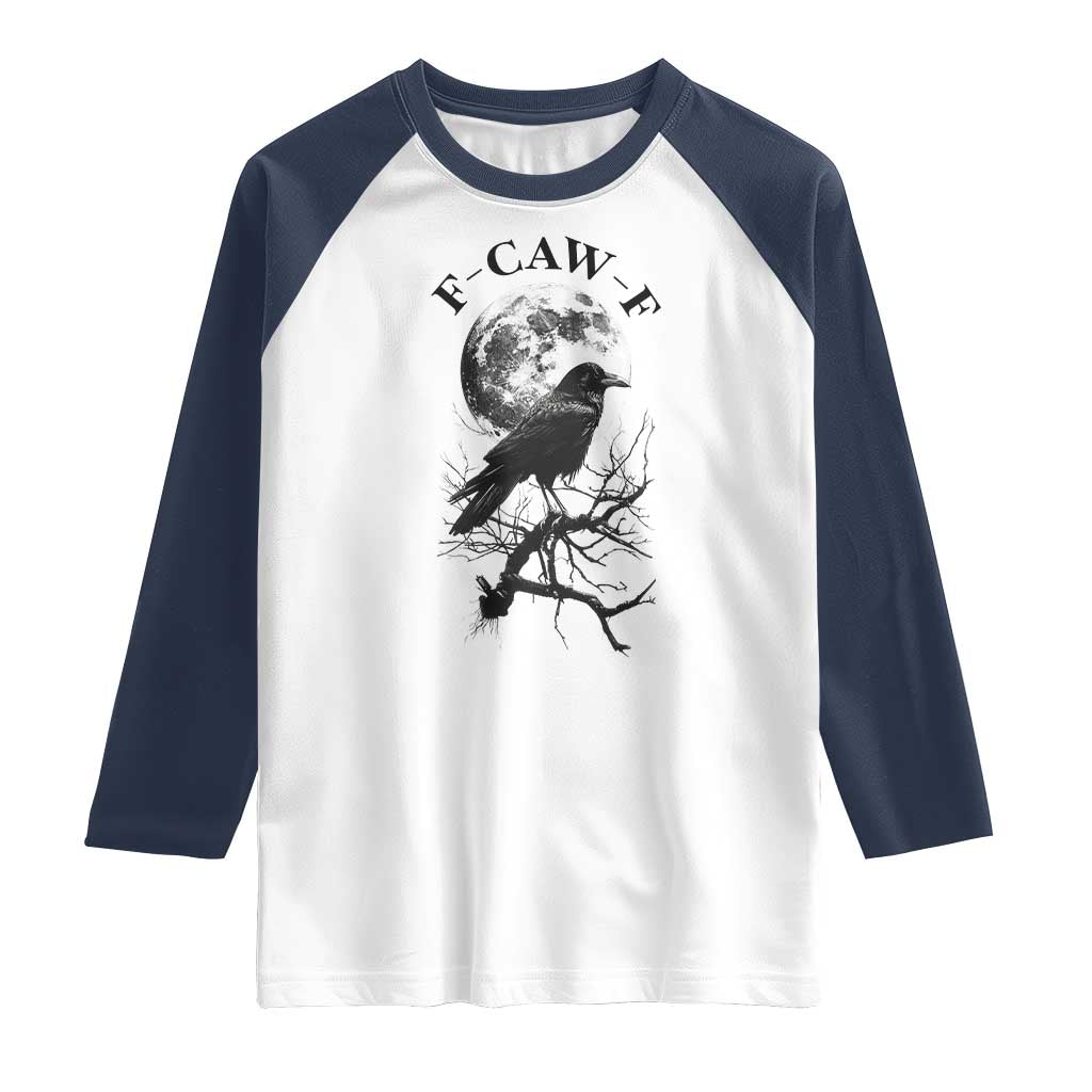 Funny Crow F Caw F Raglan Shirt Gothic Raven and Moon TS02 White Navy Print Your Wear