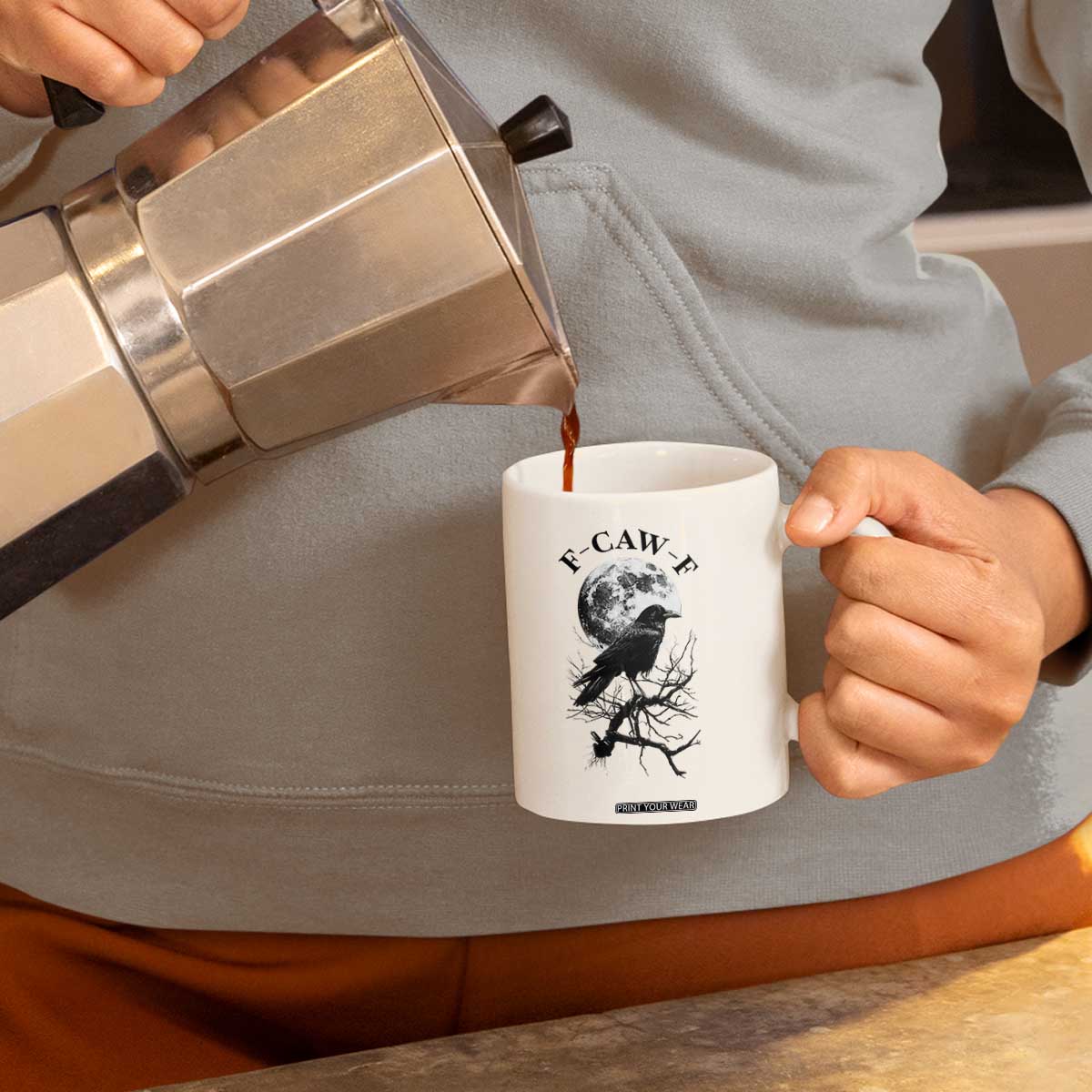 Funny Crow F Caw F Coffee Mug Gothic Raven and Moon TS02 Print Your Wear