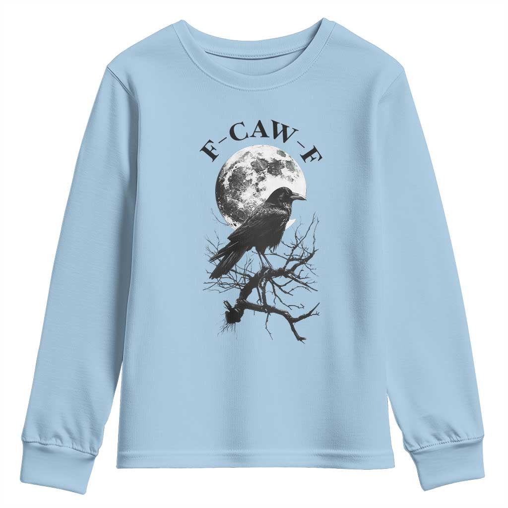 Funny Crow F Caw F Youth Sweatshirt Gothic Raven and Moon TS02 Light Blue Print Your Wear