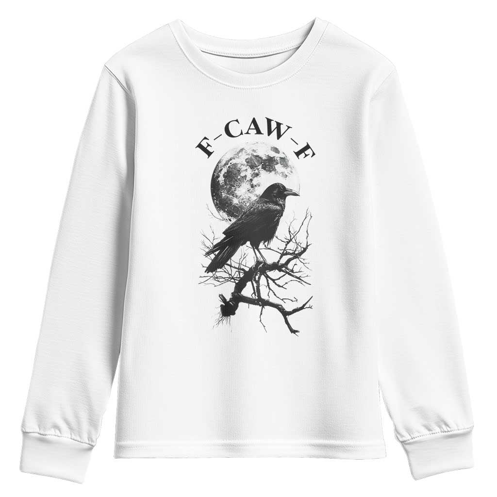 Funny Crow F Caw F Youth Sweatshirt Gothic Raven and Moon TS02 White Print Your Wear