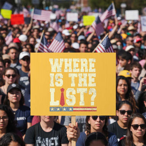 Where Is The List Protest Sign Funny Political Conspiracy Parody TS02 Horizontal 18" × 24" Yellow Print Your Wear