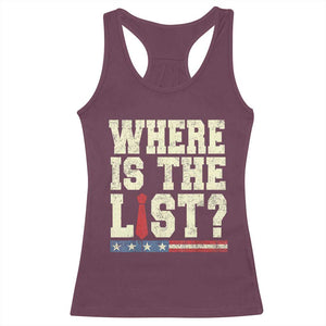 Where Is The List Racerback Tank Top Funny Political Conspiracy Parody TS02 Maroon Print Your Wear
