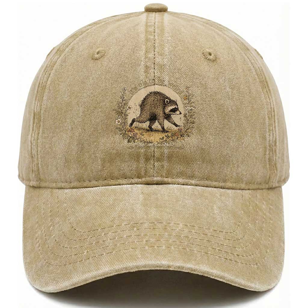 It is OK To Be Weird Jimothy the Raccoon Cottagecore Washed Cotton Baseball Cap Floral Seattle Trash Panda Inspiration TS02 Print Your Wear