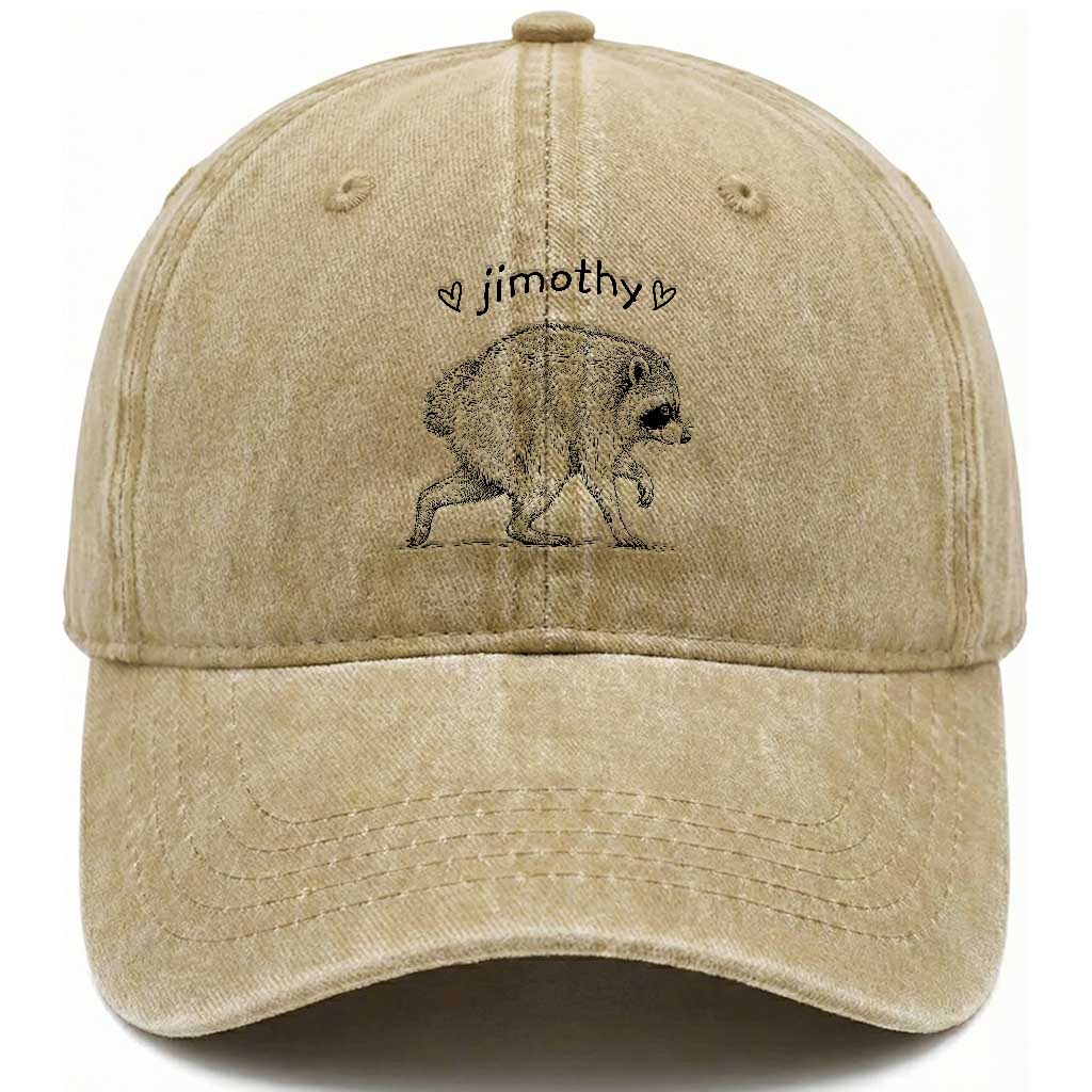 Cute Jimothy the Raccoon Hand Drawn Graphic Washed Cotton Baseball Cap Seattle Trash Panda Lover Supporter TS02 Print Your Wear
