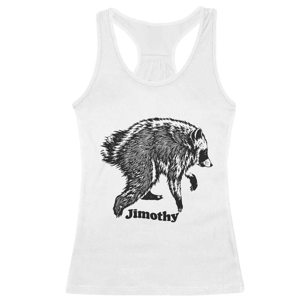 Jimothy Viral Seattle Raccoon Vintage Woodcut Style Graphic Racerback Tank Top Funny Trash Panda Wildlife Meme TS02 White Print Your Wear