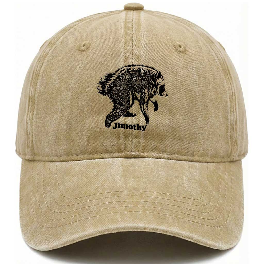 Jimothy Viral Seattle Raccoon Vintage Woodcut Style Graphic Washed Cotton Baseball Cap Funny Trash Panda Wildlife Meme TS02 Print Your Wear