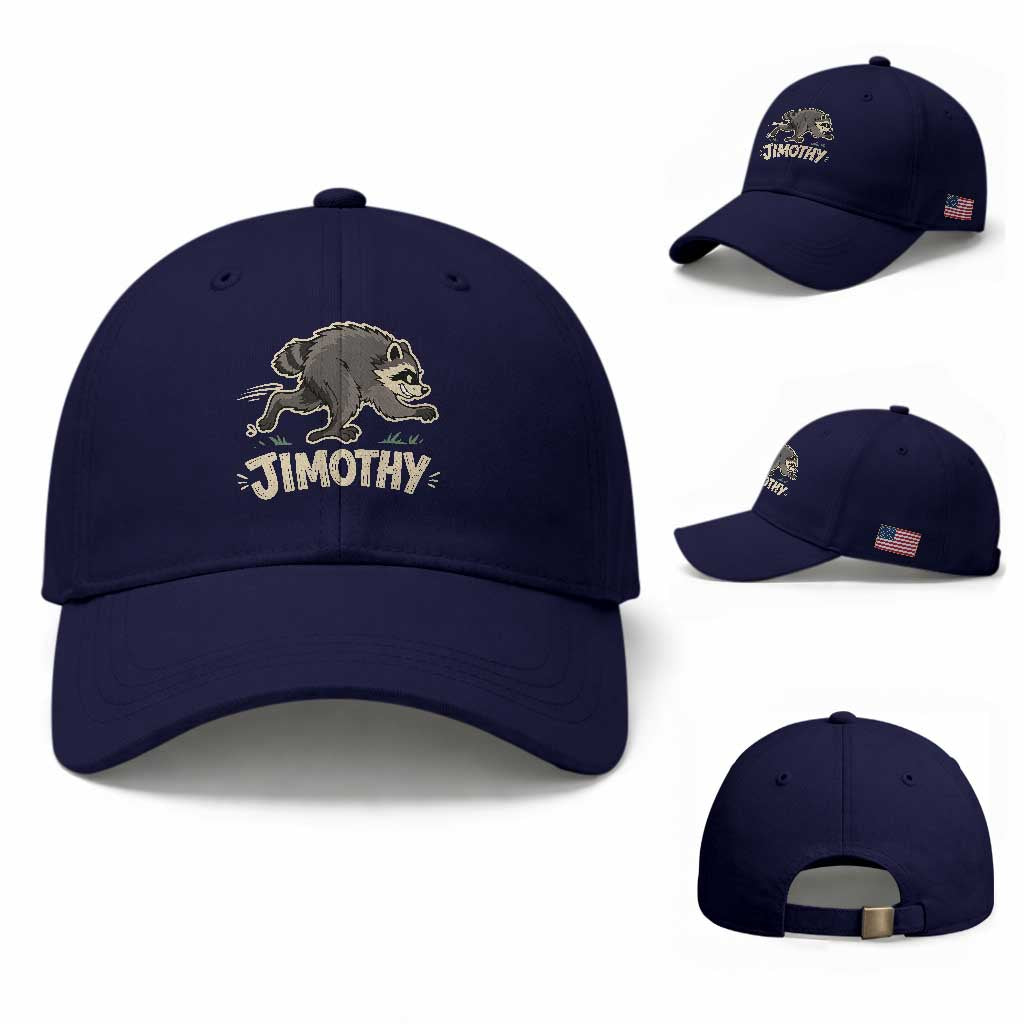 Funny Running Jimothy the Raccoon Baseball Cap Viral Seattle Trash Panda Meme TS02 Baseball Cap Universal Fit Dark Blue Print Your Wear