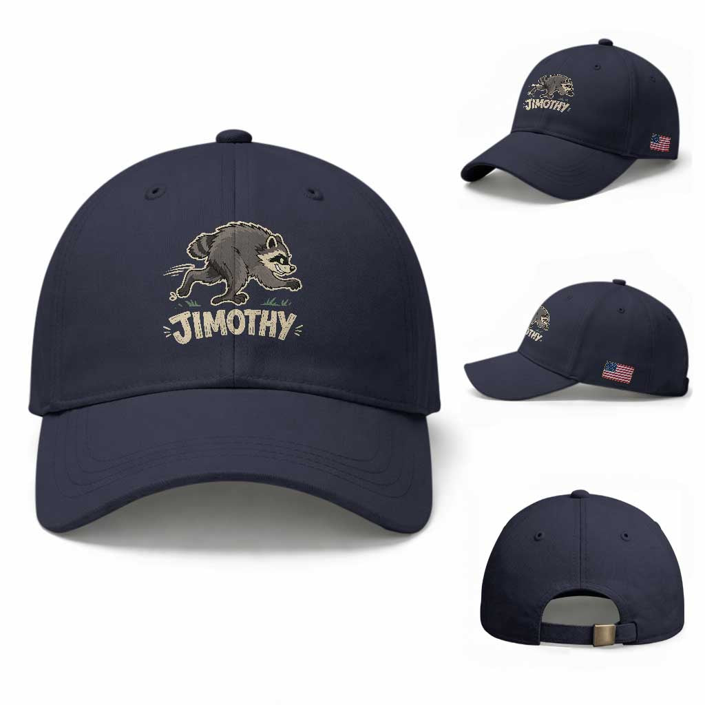 Funny Running Jimothy the Raccoon Baseball Cap Viral Seattle Trash Panda Meme TS02 Baseball Cap Universal Fit Navy Print Your Wear