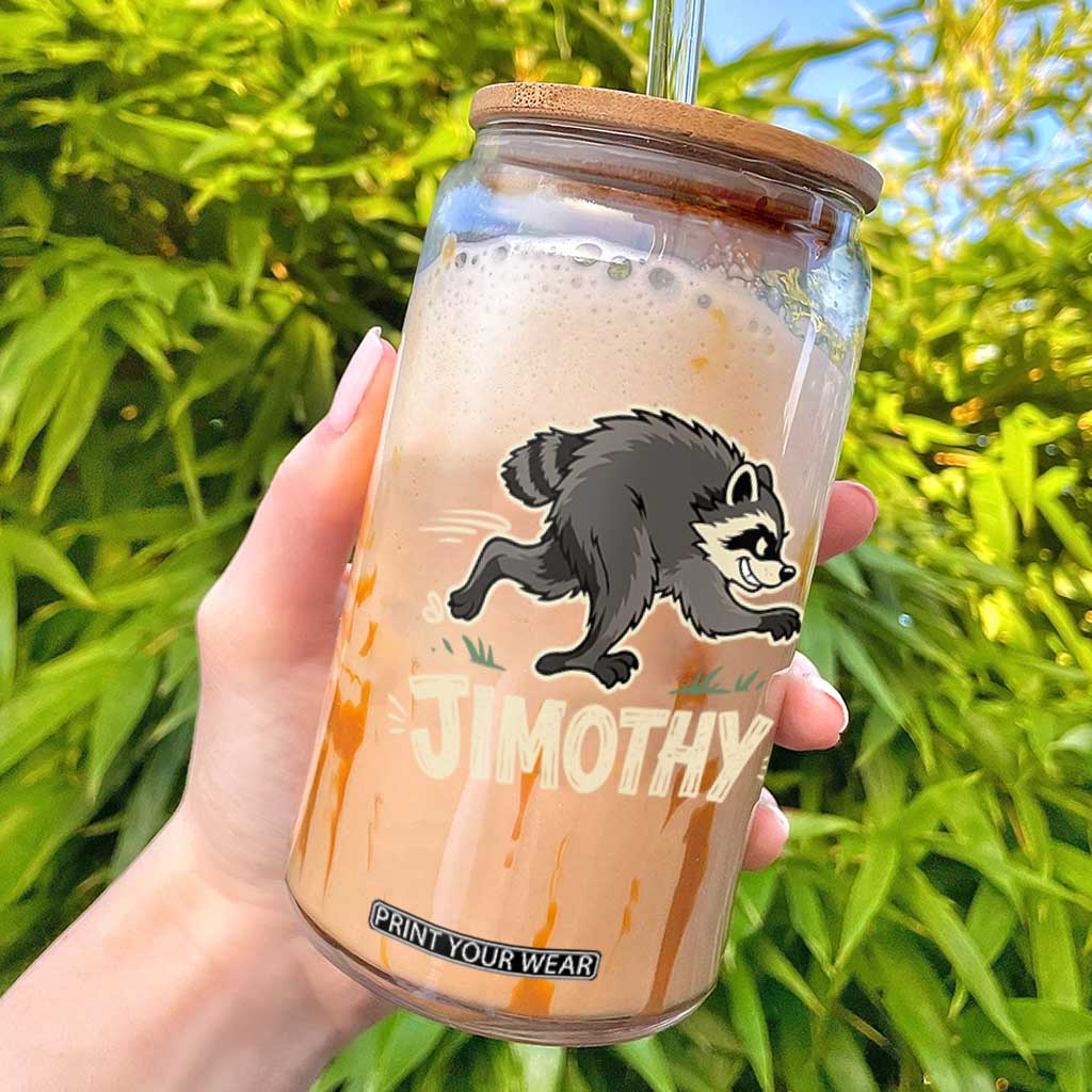 Funny Running Jimothy the Raccoon Glass Can Viral Seattle Trash Panda Meme TS02 Black Print Your Wear