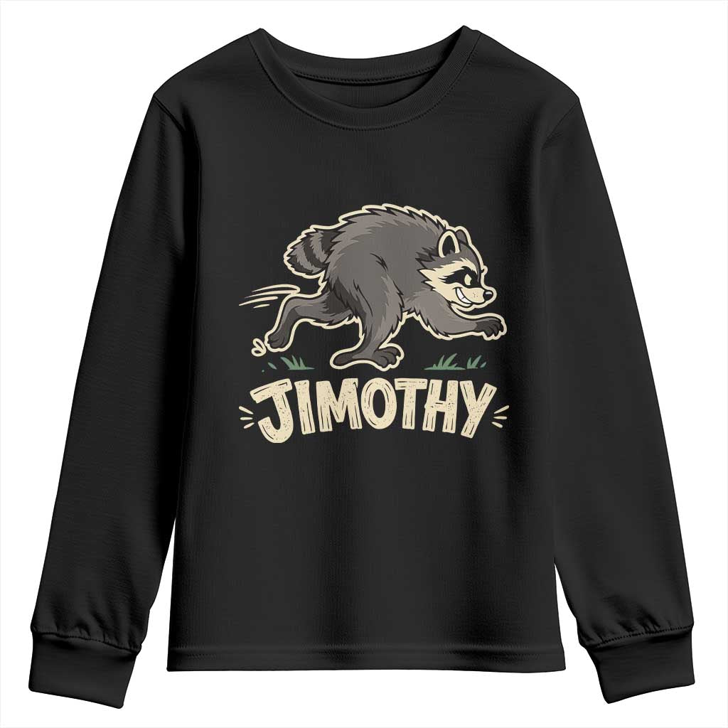 Funny Running Jimothy the Raccoon Youth Sweatshirt Viral Seattle Trash Panda Meme TS02 Black Print Your Wear