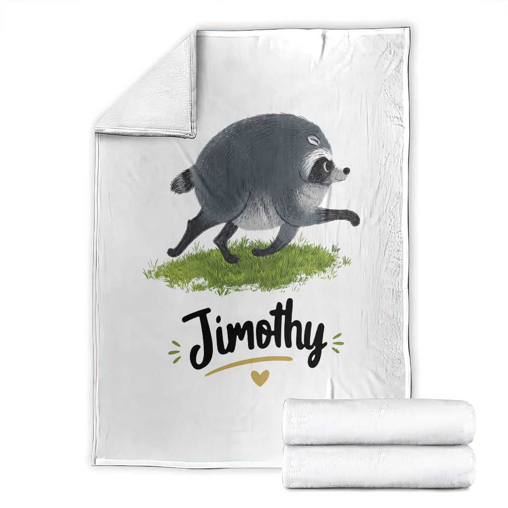Cute Running Jimothy the Raccoon Throw Blanket Viral Seattle Trash Panda Meme TS02 White Print Your Wear