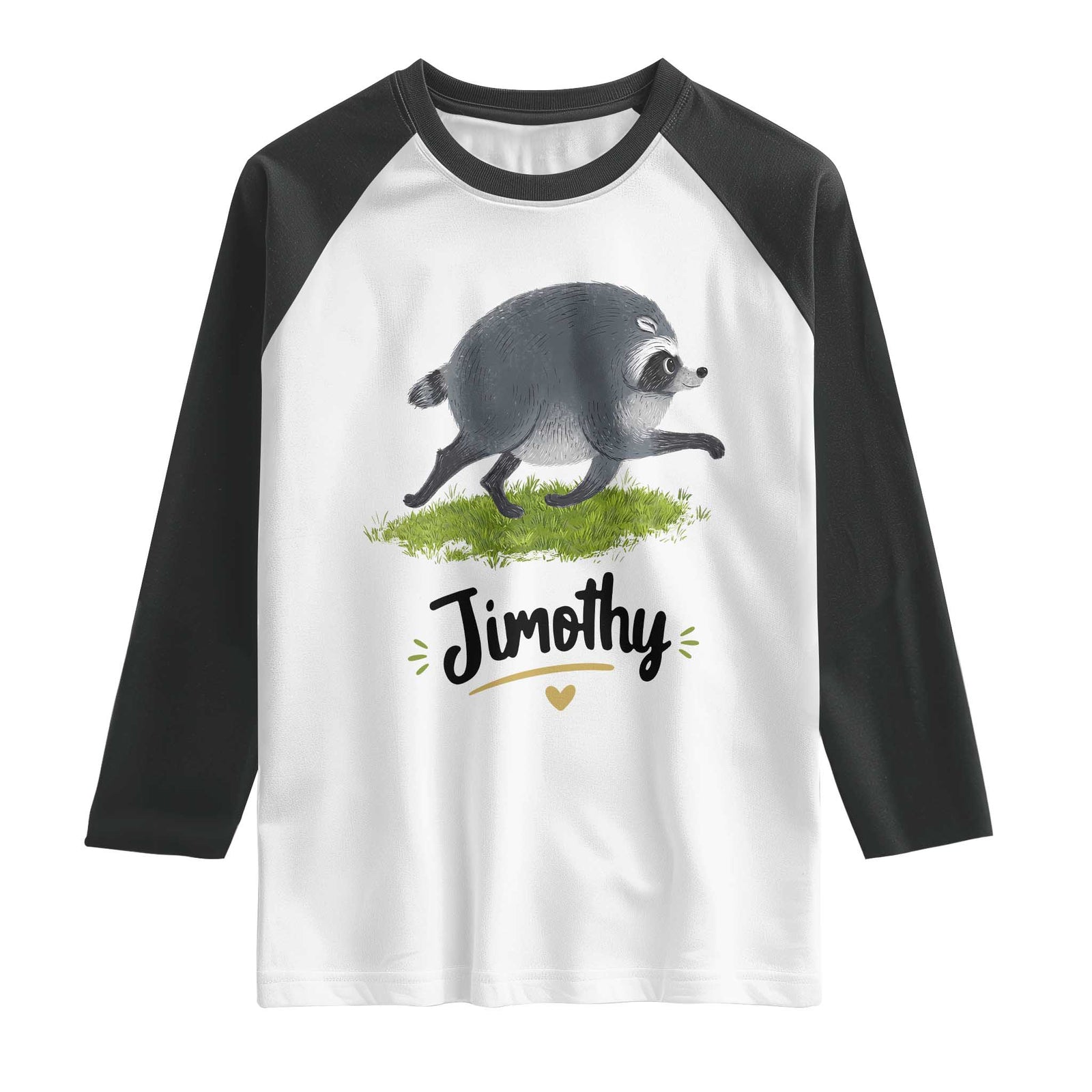 Cute Running Jimothy the Raccoon Raglan Shirt Viral Seattle Trash Panda Meme TS02 White Black Print Your Wear