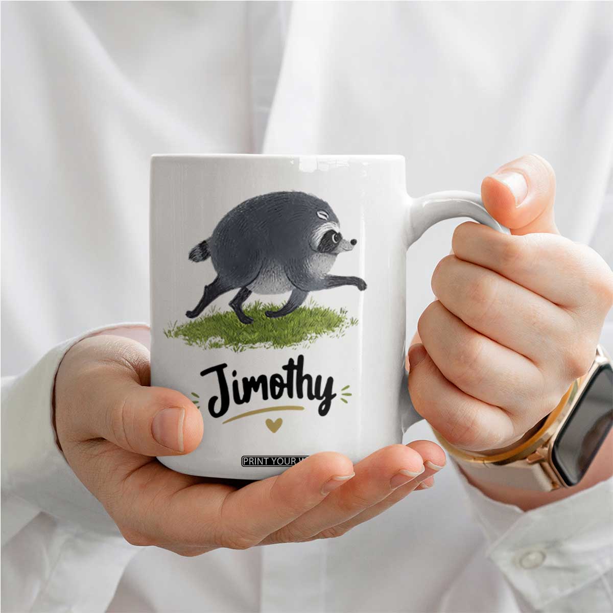 Cute Running Jimothy the Raccoon Coffee Mug Viral Seattle Trash Panda Meme TS02 Print Your Wear