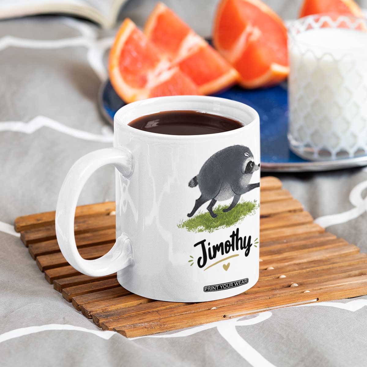 Cute Running Jimothy the Raccoon Coffee Mug Viral Seattle Trash Panda Meme TS02 Print Your Wear