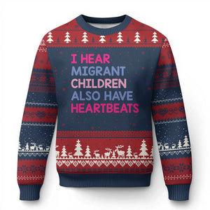 I Hear Migrant Children Also Have Heartbeats Ugly Christmas Sweater Sarcastic Human Rights Activism TS02 Navy Red Print Your Wear