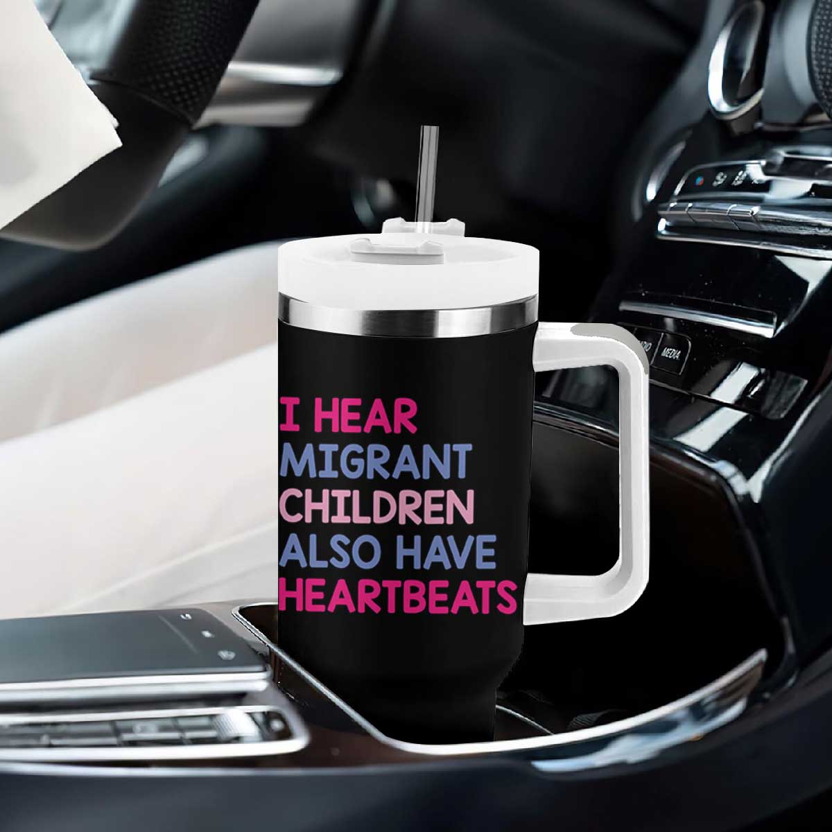 I Hear Migrant Children Also Have Heartbeats Tumbler With Handle Sarcastic Human Rights Activism TS02 Print Your Wear