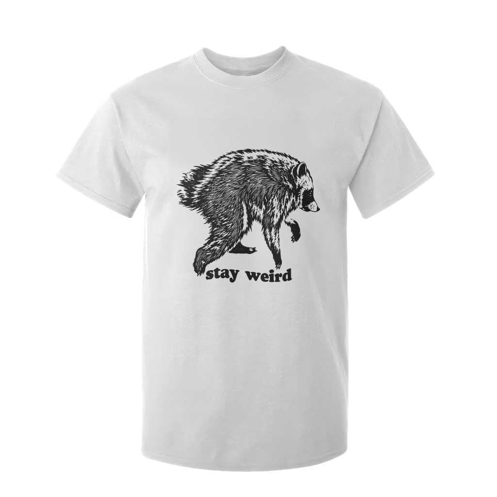 Stay Weird Jimothy the Raccoon Vintage Woodcut Style Graphic T Shirt For Kid Funny Seattle Trash Panda Meme TS02 White Print Your Wear