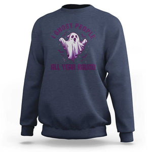 Funny Boo Sheet Sweatshirt I Ghost People All Year Round Spooky Ghost Halloween Costume TS02 Navy Print Your Wear