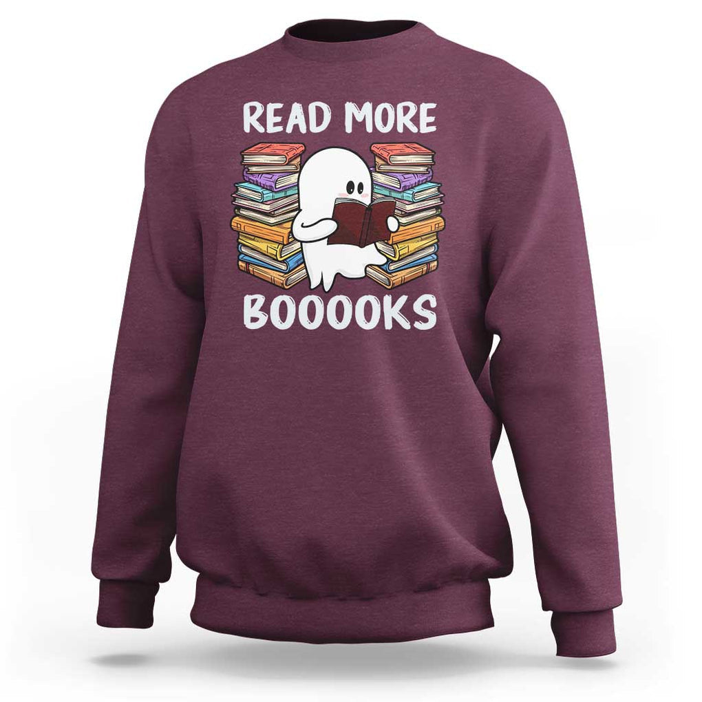 Halloween Reading Sweatshirt Read More Books Cute Ghost Boo Sheet TS02 Maroon Print Your Wear
