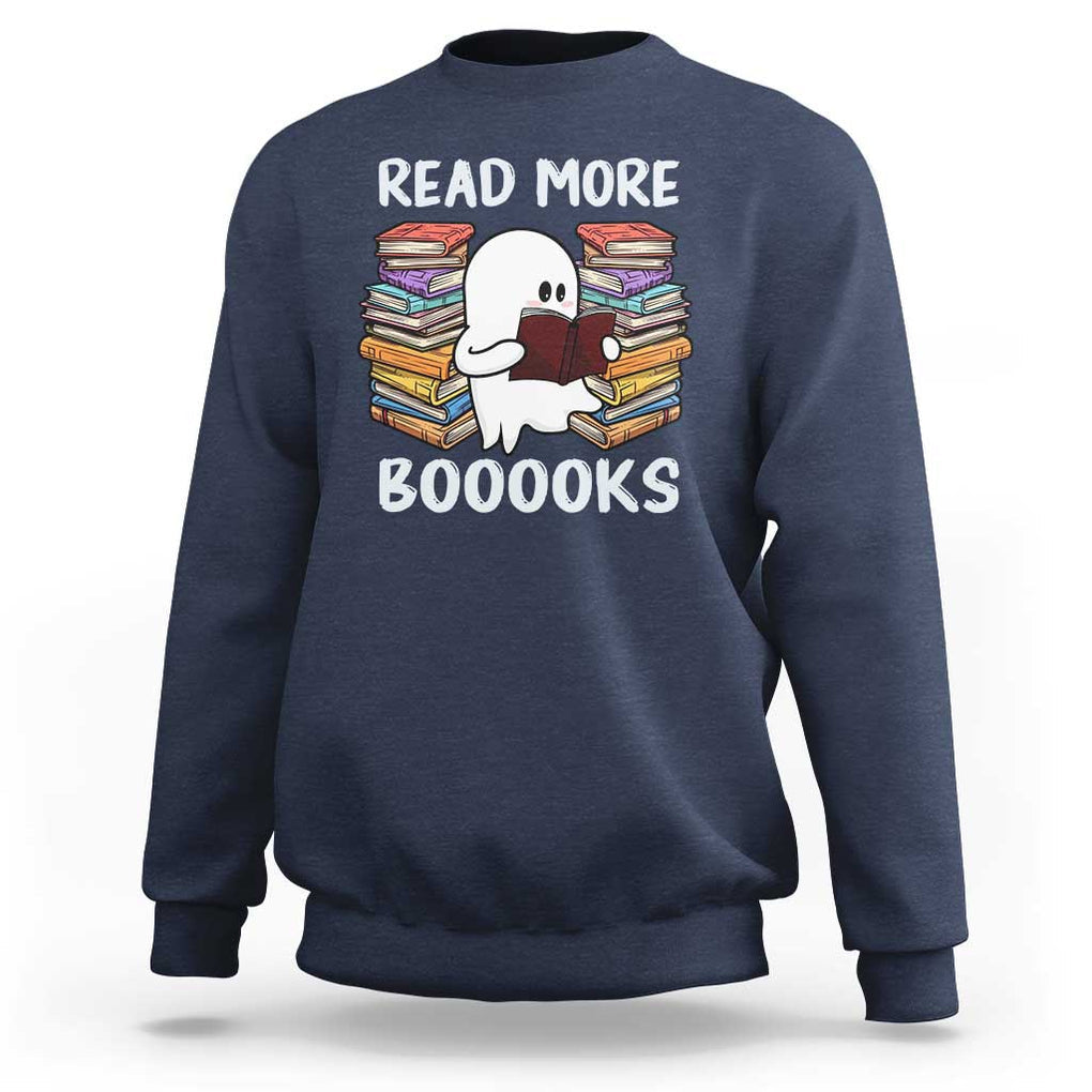 Halloween Reading Sweatshirt Read More Books Cute Ghost Boo Sheet TS02 Navy Print Your Wear