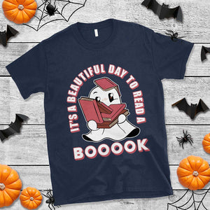 Halloween Reading T Shirt It's A Beautiful Day To Read A Book Cute Ghost Boo Sheet TS02 Navy Print Your Wear